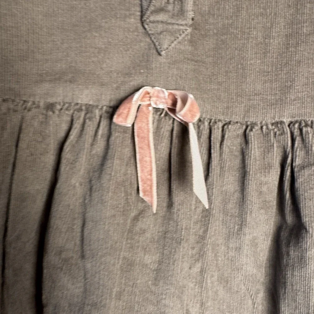 Hanna Andersson Gray Brown Corduroy Dress Girl Ruffled Long Sleeve Size 100 (3T) - Picture 3 of 7